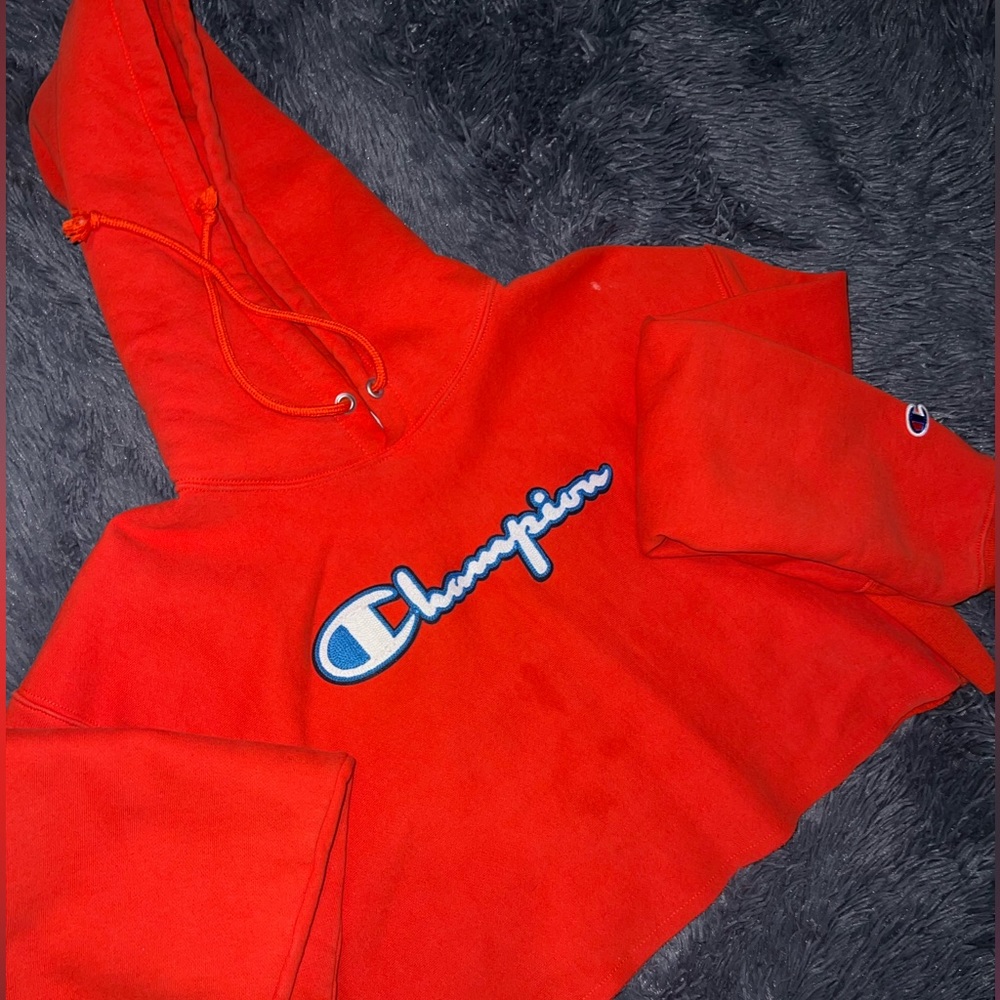 Red Large reverse weave cropped Champion hoodie